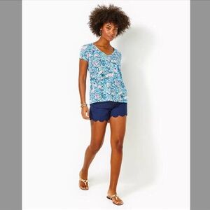 Lilly Pulitzer Etta V-Neck Short Sleeve Bali Blue Lilly Loves Cape Cod Small